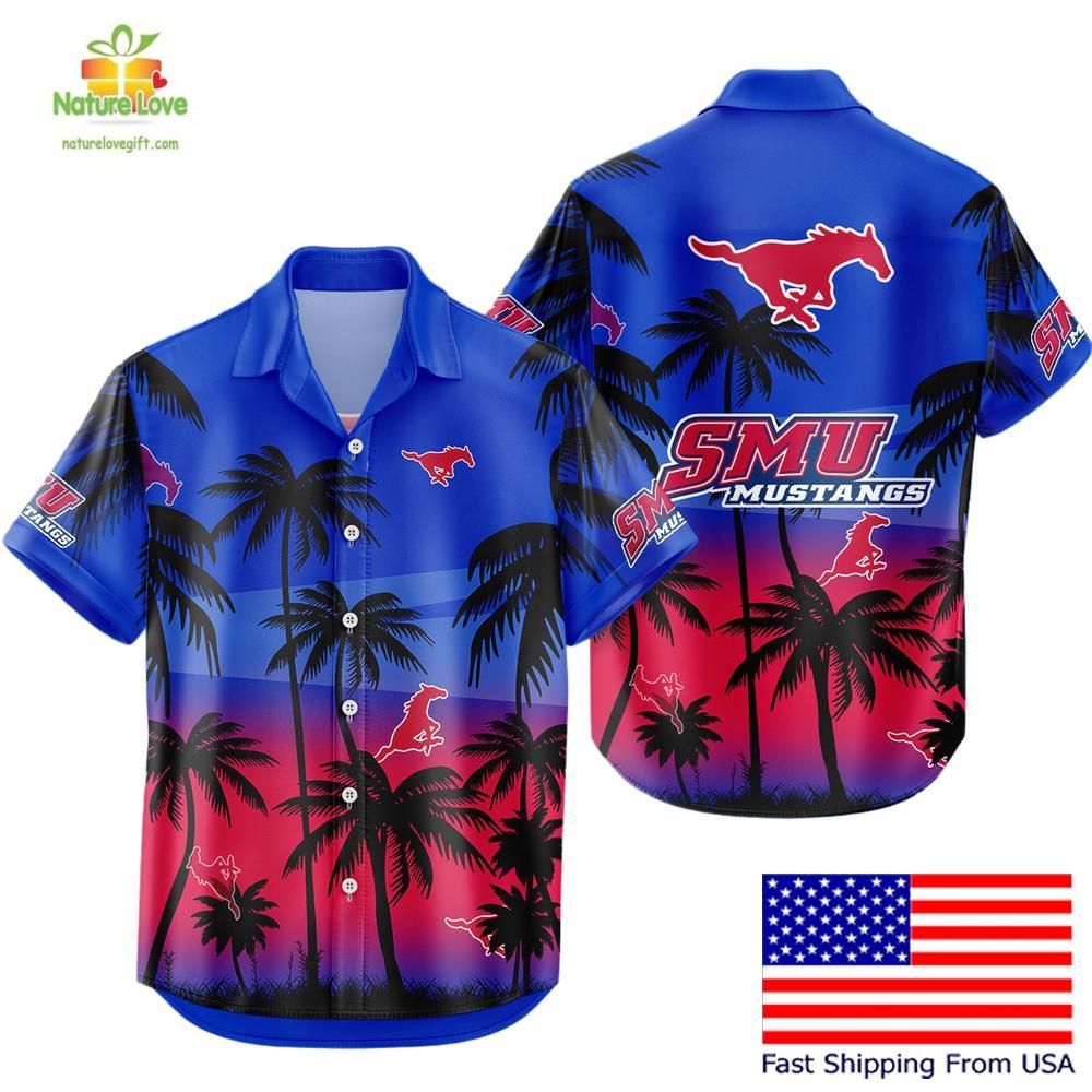 SMU Mustangs Hawaiian Shirt Coconut Forest Tropical Fan Gear
