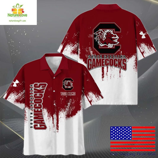 NCAA Gamecocks Hawaiian Shirt Custom Paint Splatter Logo Fan Apparel