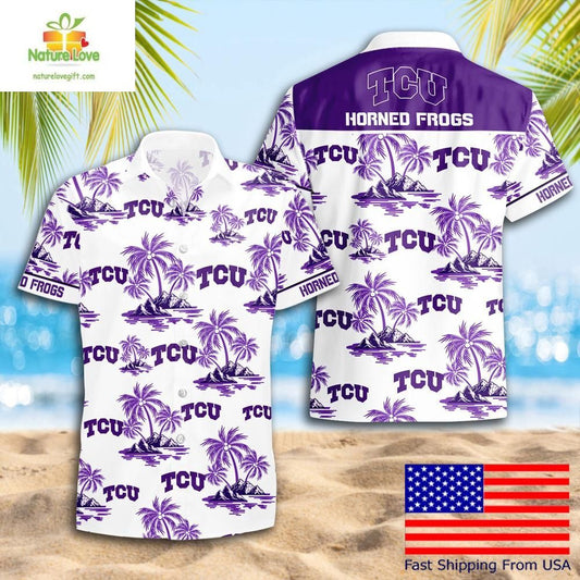 NCAA TCU Horned Frogs Hawaiian Shirt Coconut Tree Logo Summer