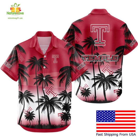 Temple Owls Hawaiian Shirt NCAA Tropical Coconut Forest Fan Gear