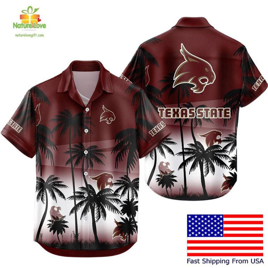 Texas State Bobcats Hawaiian Shirt Coconut Forest Tropical Fan Style