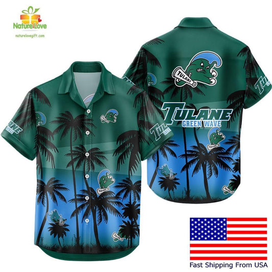 Tulane Green Wave Hawaiian Shirt NCAA Tropical Coconut Fan Style