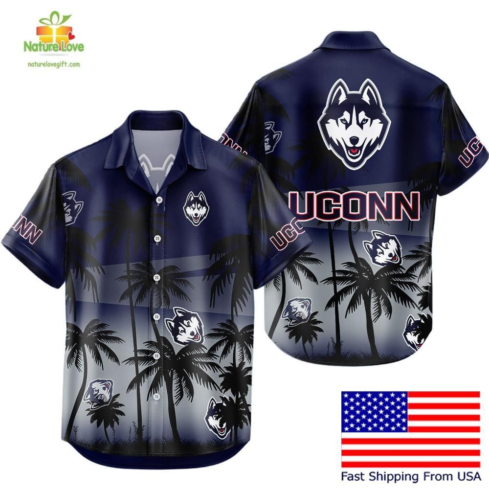 UConn Huskies Hawaiian Shirt Tropical Coconut Forest Fan Gear