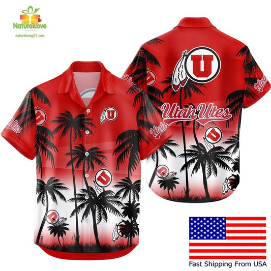 Utah Utes Hawaiian Shirt Coconut Forest Tropical Fan Apparel