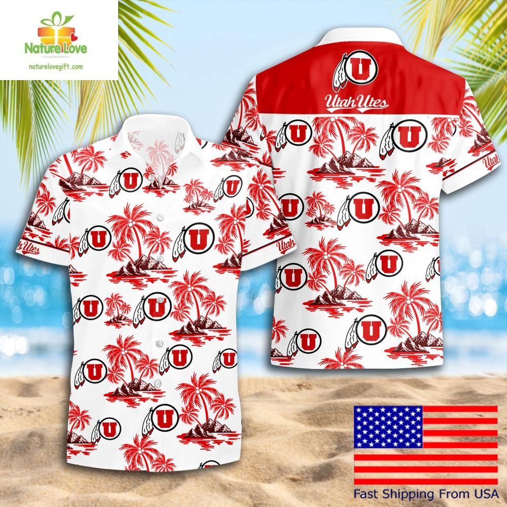 Utah Utes Hawaiian Shirt NCAA Coconut Tree Logo Summer Pattern