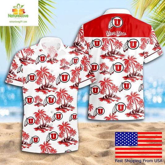 Utah Utes Hawaiian Shirt NCAA Coconut Tree Logo Summer Pattern