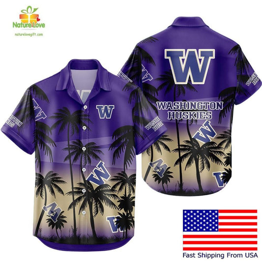 Washington Huskies Hawaiian Shirt Coconut Forest Tropical Fan Gear