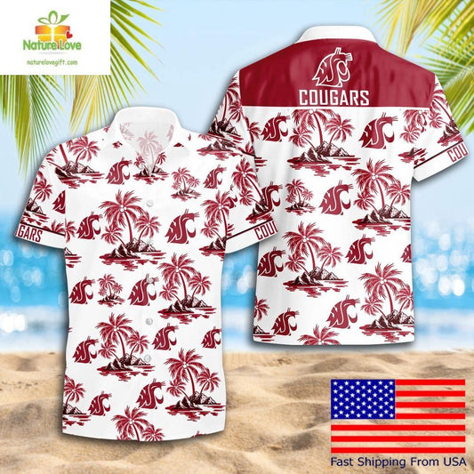 Washington State Cougars Hawaiian Shirt Coconut Tree Logo Summer Pattern