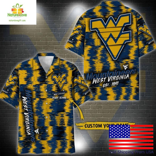 West Virginia Mountaineers Ikat Hawaiian Shirt for Fans