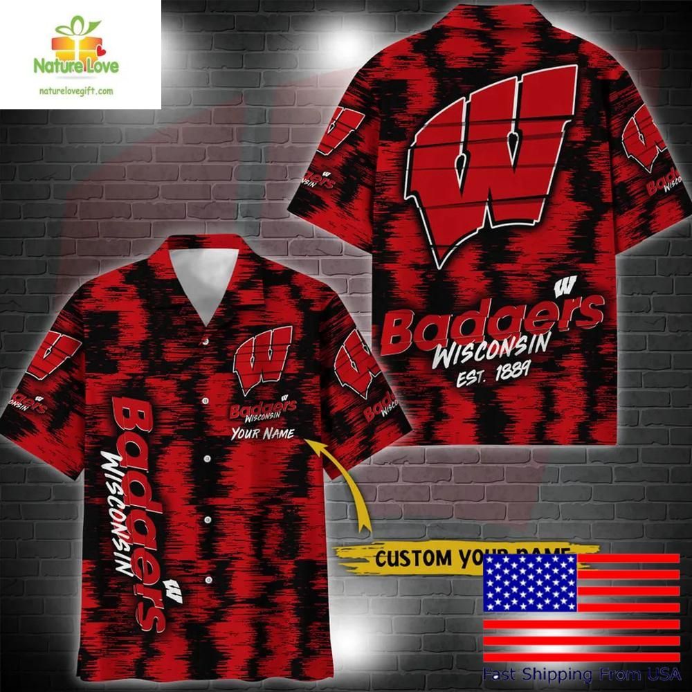 Wisconsin Badgers NCAA Hawaiian Shirt Custom Ikat Design