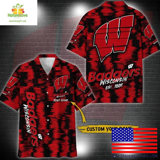 Wisconsin Badgers NCAA Hawaiian Shirt Custom Ikat Design