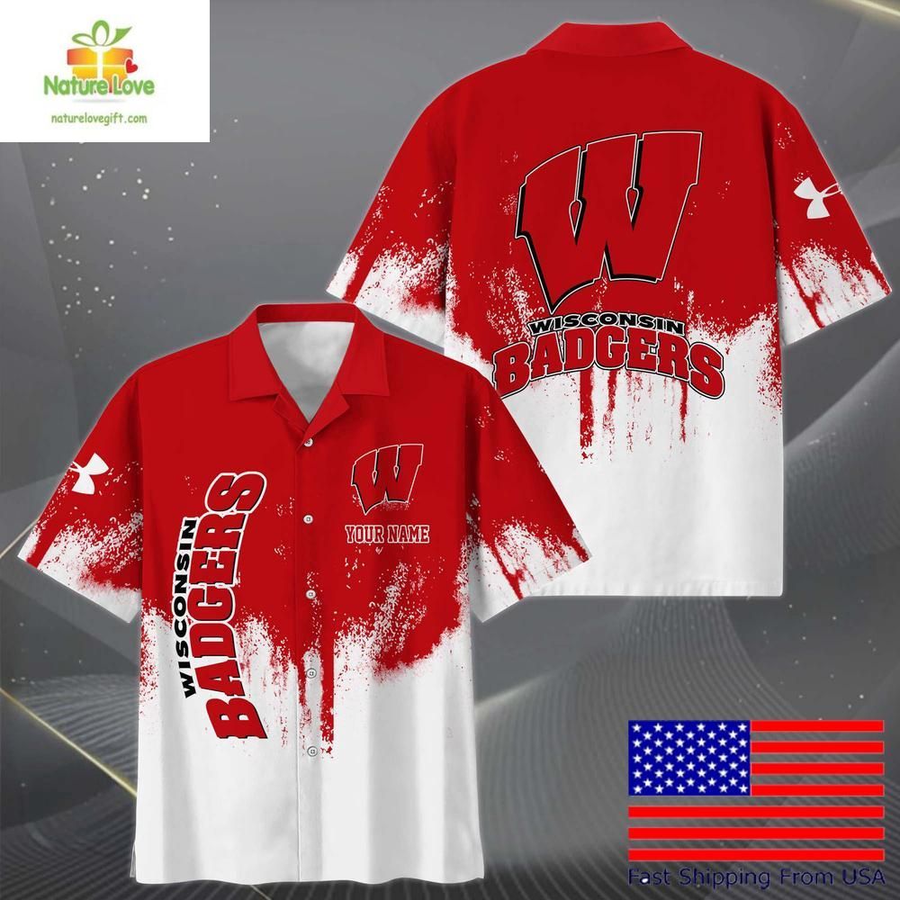 Wisconsin Badgers Hawaiian Shirt Custom Paint Splatter Logo Fan Gear