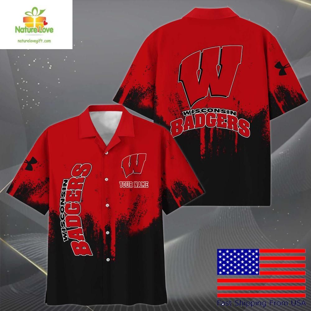 Wisconsin Badgers Hawaiian Shirt Paint Splatter Design