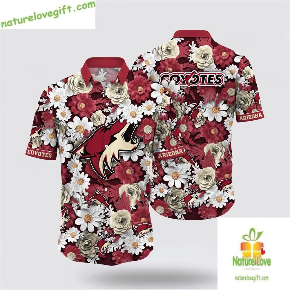 Arizona Coyotes Hawaiian Shirt Tropical Begonia Flower Summer Shirt