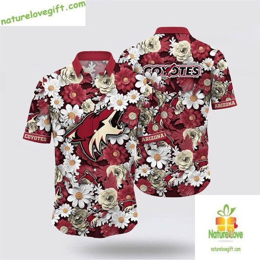 Arizona Coyotes Hawaiian Shirt Tropical Begonia Flower Summer Shirt