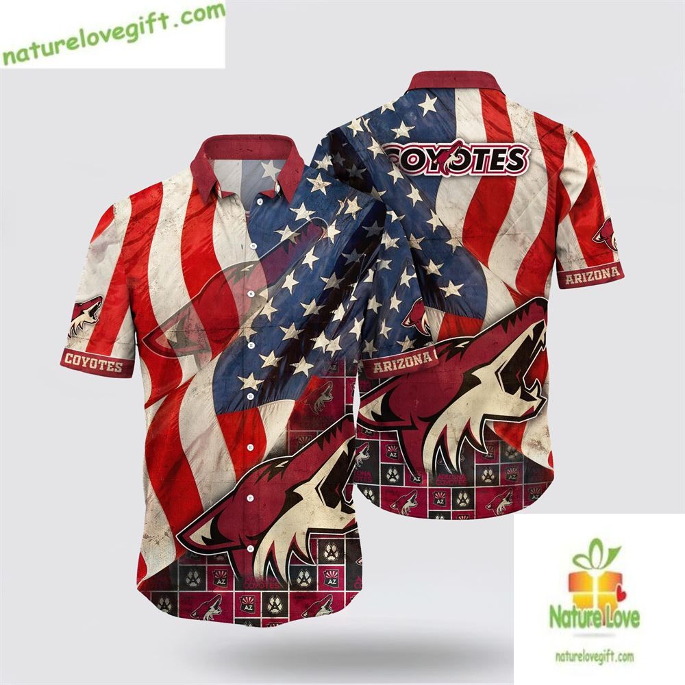 Arizona Coyotes Hawaiian Shirt American Flag Summer Tee LV KBN8DELH