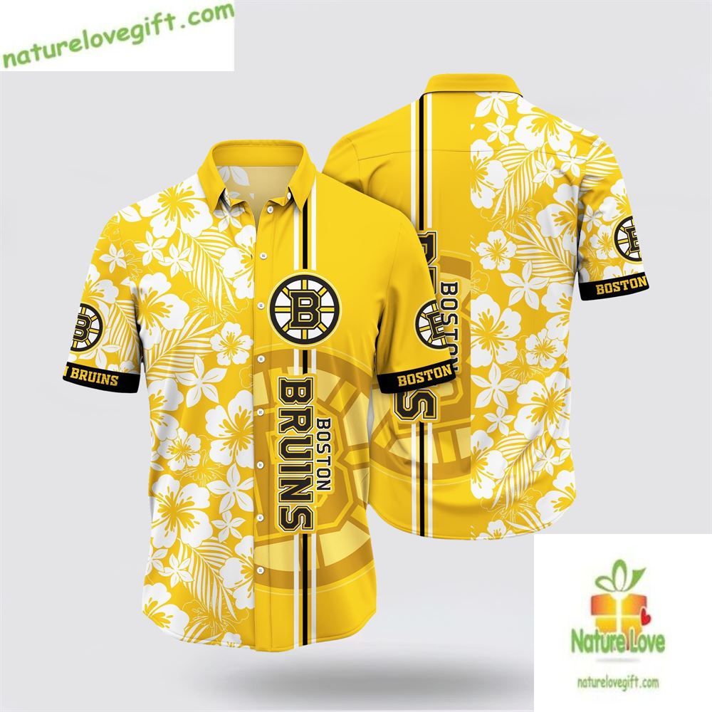 Boston Bruins Hawaiian Shirt Tropical Apricot Blossom Summer Tee LVQHNCTBO1