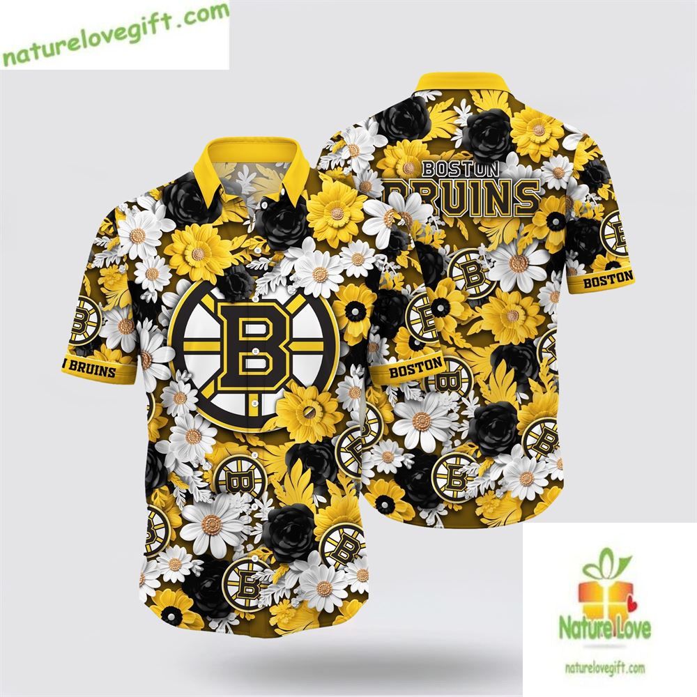 Boston Bruins Hawaiian Shirt Tropical Begonia Aloha Shirt