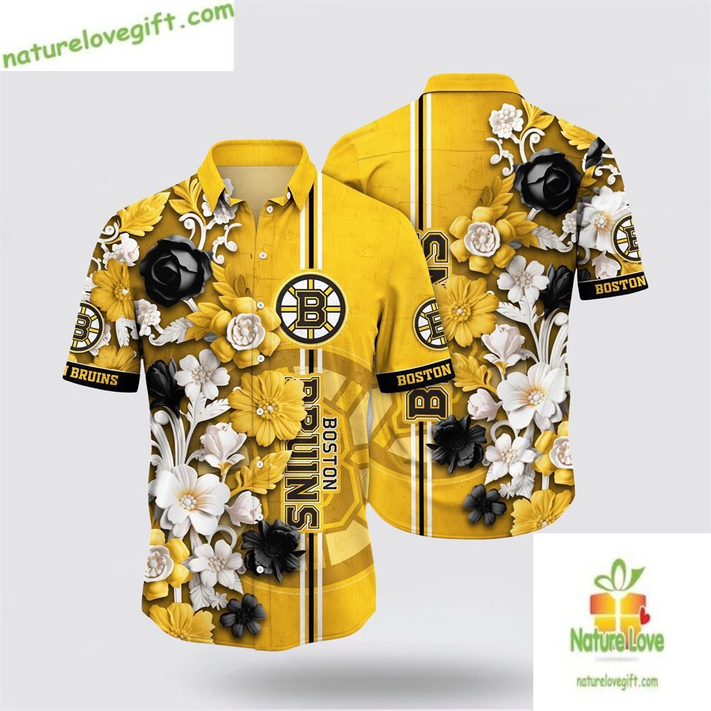 Boston Bruins Tropical Floral Hawaiian Shirt Aloha Summer Shirt