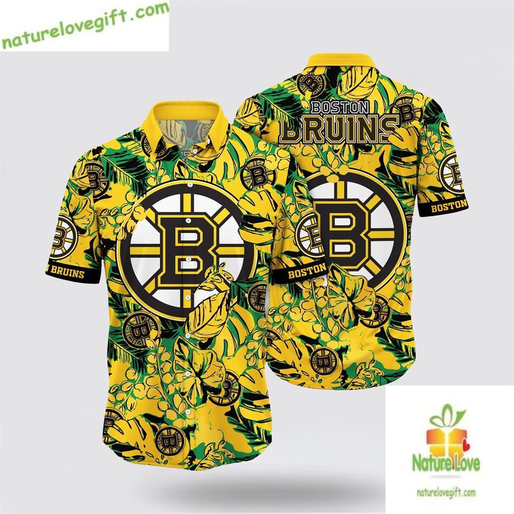 Boston Bruins Tropical Leaf Hawaiian Shirt Summer Casual Wear