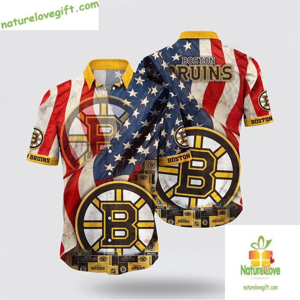 Boston Bruins Hawaiian Shirt American Flag Aloha Shirt for Summer
