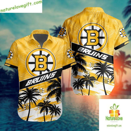 Boston Bruins Hawaiian Shirt Palm Tree Button Down Aloha Shirt