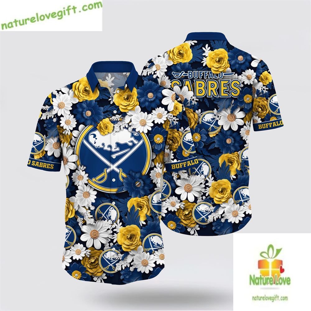 Buffalo Sabres Hawaiian Shirt Tropical Begonia Flower Summer Aloha Shirt