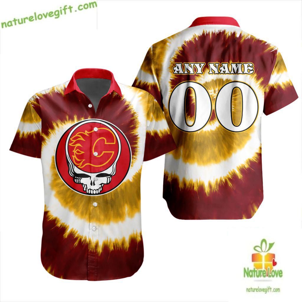 Grateful Dead Calgary Flames Tie Dye Hawaiian Shirt F375dc8131157a8