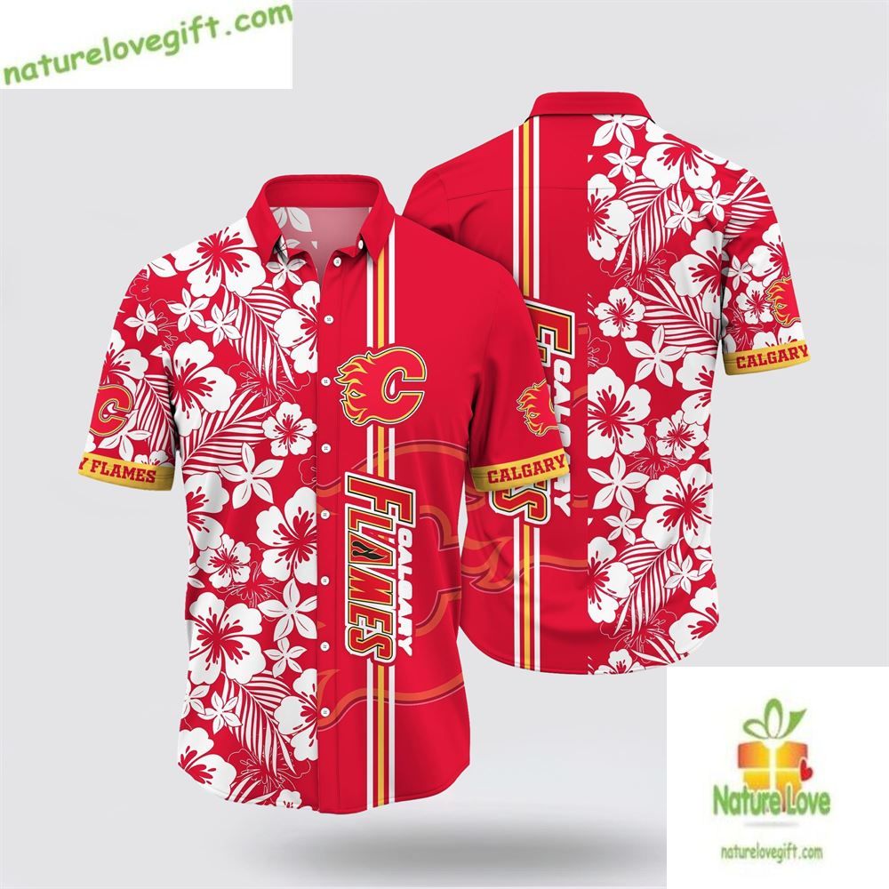 Calgary Flames Hawaiian Shirt Tropical Apricot Blossom Summer LV X8RFRW8X
