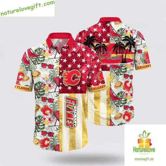 Calgary Flames Hawaiian Shirt with Tropical Hat and Glasses LV-L38XANJF