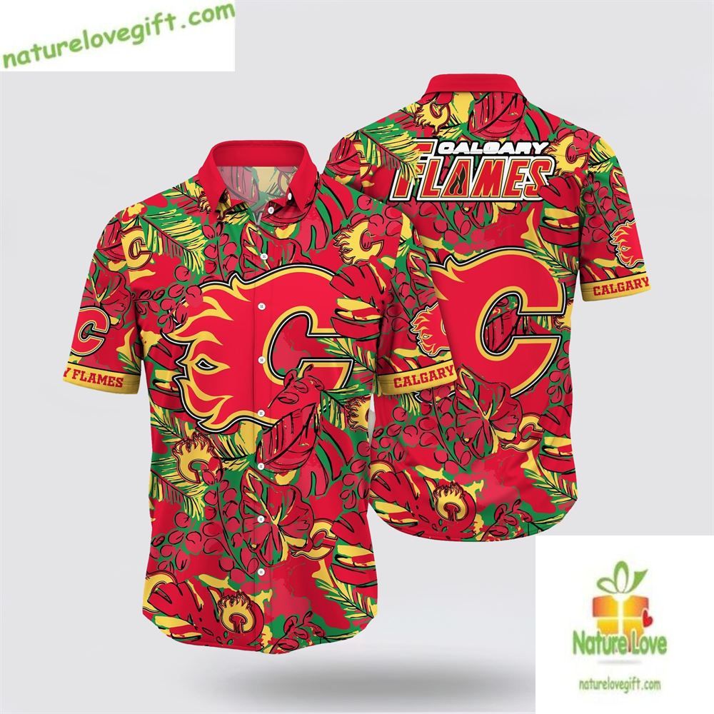 Calgary Flames Hawaiian Shirt Tropical Leaf Summer Fan Gear