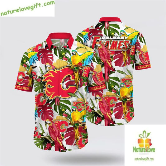Calgary Flames Hawaiian Shirt Tropical Parrot Summer Fan Gift