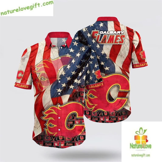 Calgary Flames NHL Hawaiian Shirt American Flag Summer Design