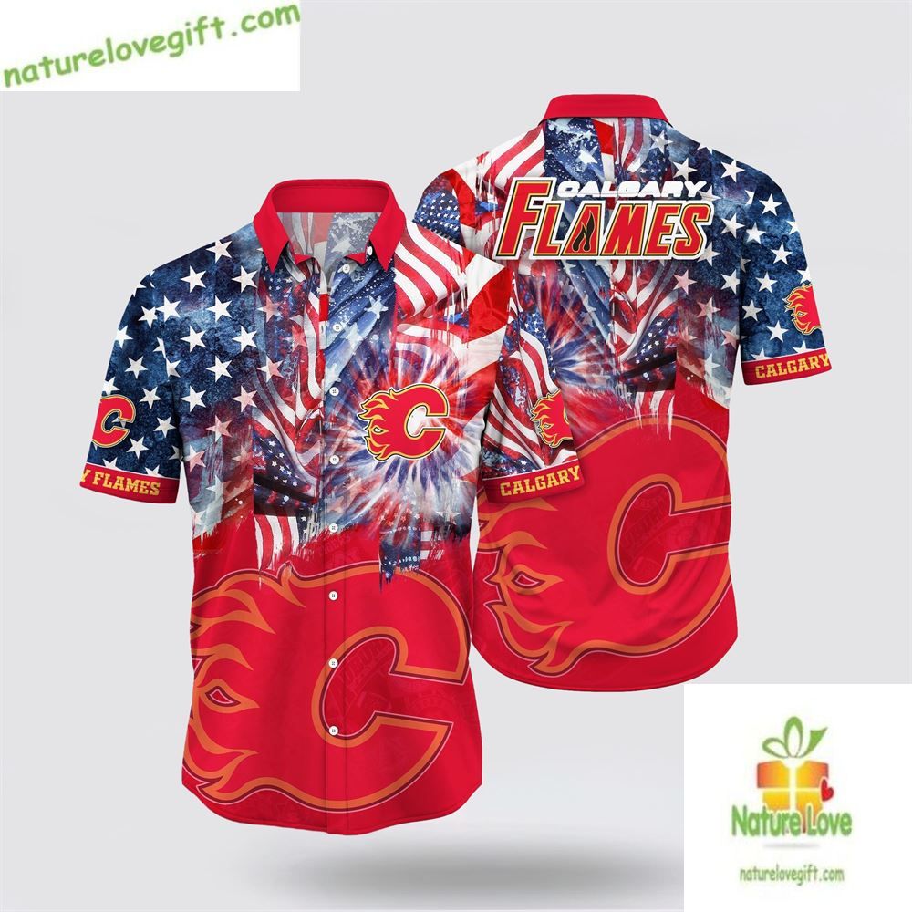 Calgary Flames Hawaiian Shirt 4th of July Aloha Shirt LV RD9TEIRT