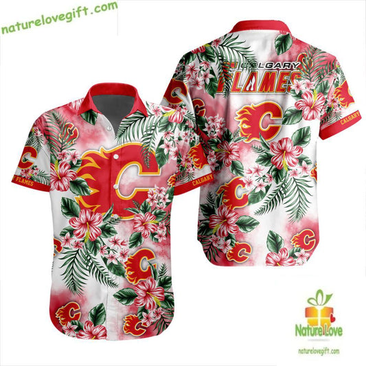 Calgary Flames Hawaiian Shirt Tropical Floral Button Up LV68E78C43E0D577C2