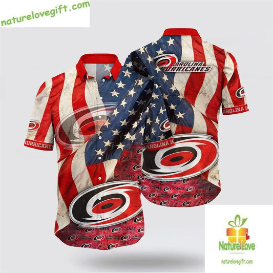 Carolina Hurricanes Hawaiian Shirt American Flag Summer Fan Gear LV21CWVJ79