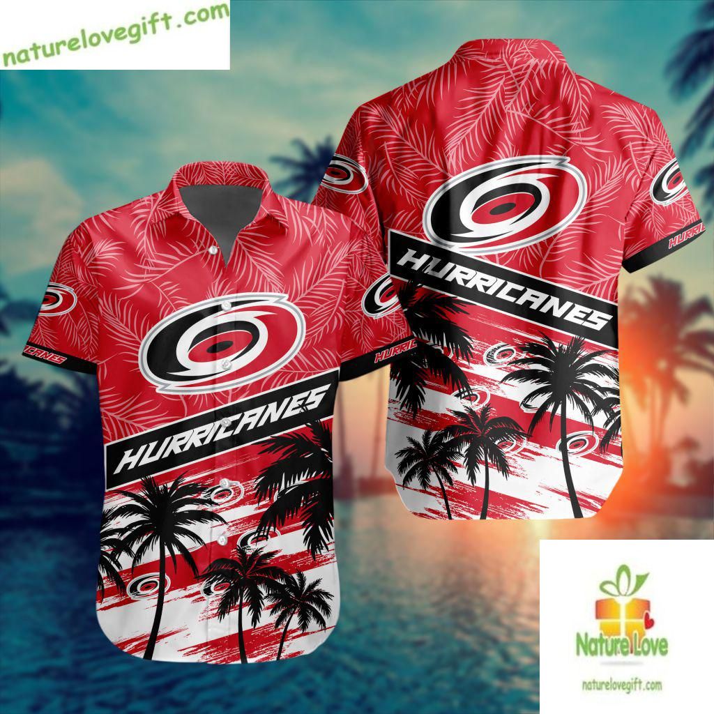 Carolina Hurricanes Hawaiian Shirt Palm Tree Button Up Aloha Shirt