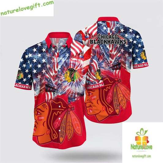Chicago Blackhawks Hawaiian Shirt 4th of July Aloha Shirt