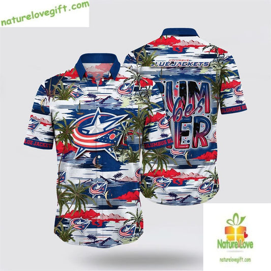 Columbus Blue Jackets Hawaiian Shirt Tropical Summer Island Shirt