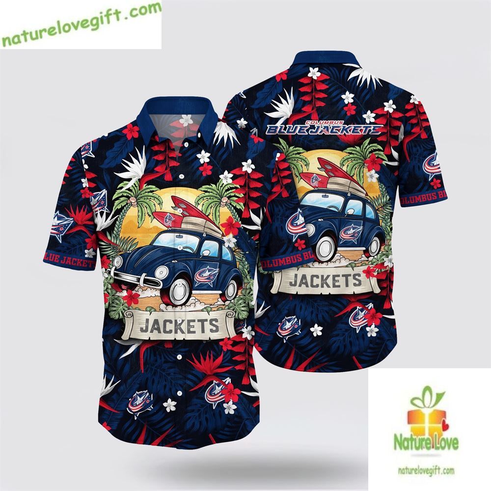Columbus Blue Jackets Hawaiian Shirt Tropical Summer Travel Tee