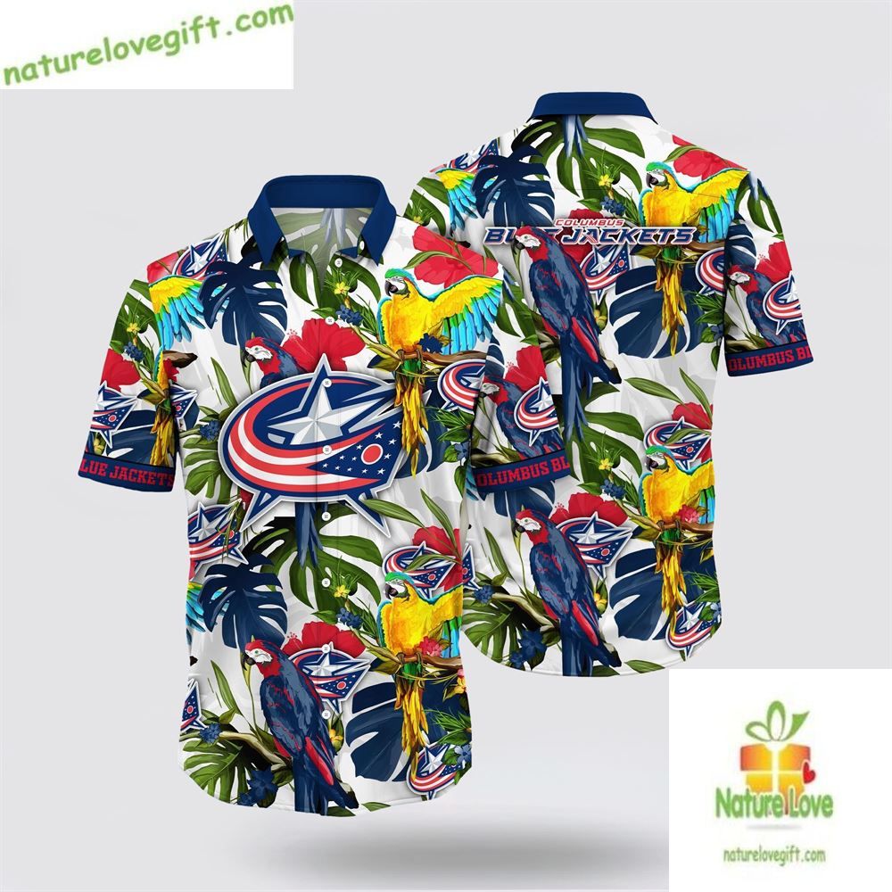Columbus Blue Jackets Hawaiian Shirt Tropical Parrot Summer Style