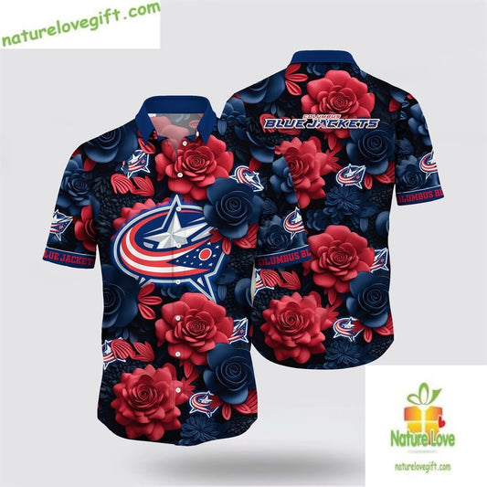 Columbus Blue Jackets Hawaiian Shirt Tropical Summer Shirt LV5MXLOTG6