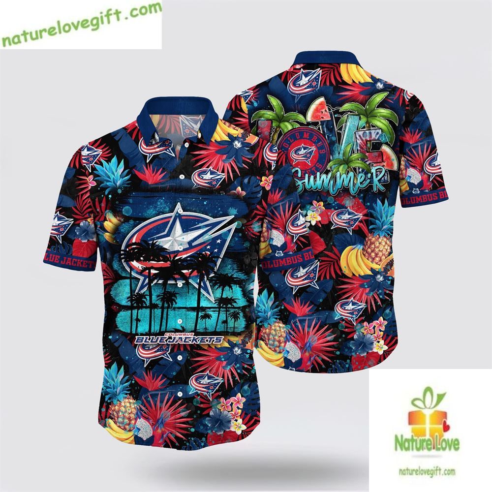 Columbus Blue Jackets Hawaiian Shirt Tropical Fruits Summer Design