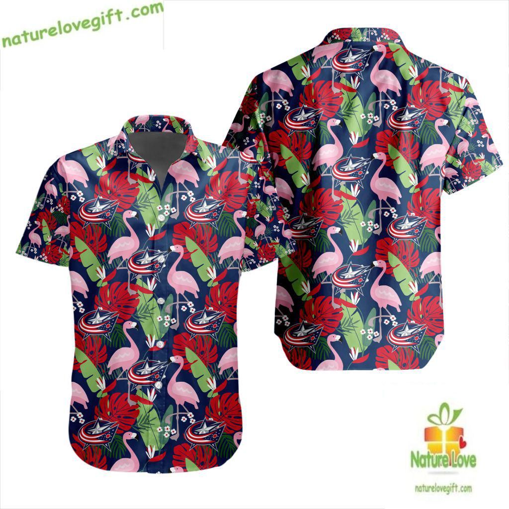 Columbus Blue Jackets Hawaiian Shirt Flamingo Button Up LV3714B3496F26310C