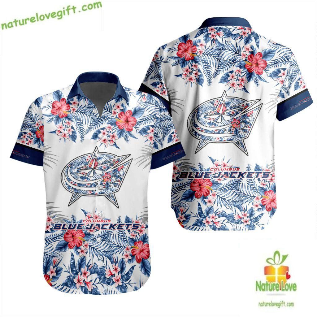 Columbus Blue Jackets Hawaiian Shirt Tropical Floral Design