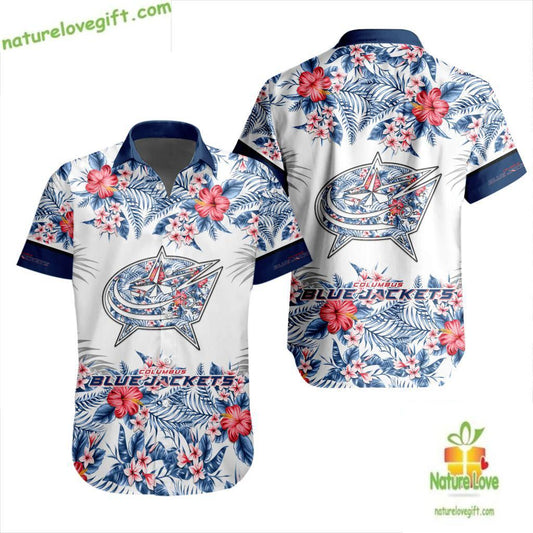 Columbus Blue Jackets Hawaiian Shirt Tropical Floral Design