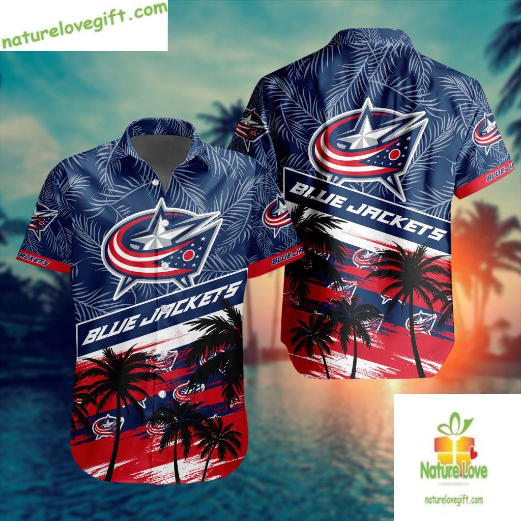 Columbus Blue Jackets Hawaiian Shirt Palm Tree Button Down Shirt