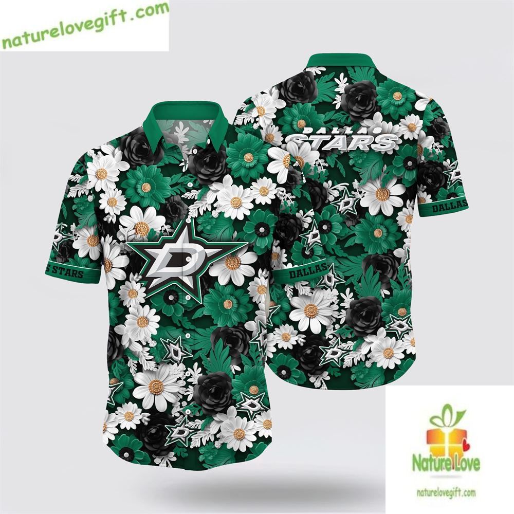 Dallas Stars Hawaiian Shirt Tropical Begonia Flower Summer Aloha Shirt