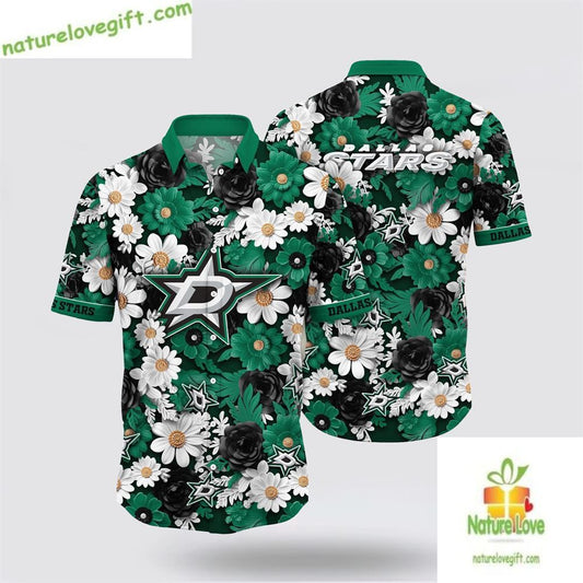 Dallas Stars Hawaiian Shirt Tropical Begonia Flower Summer Aloha Shirt