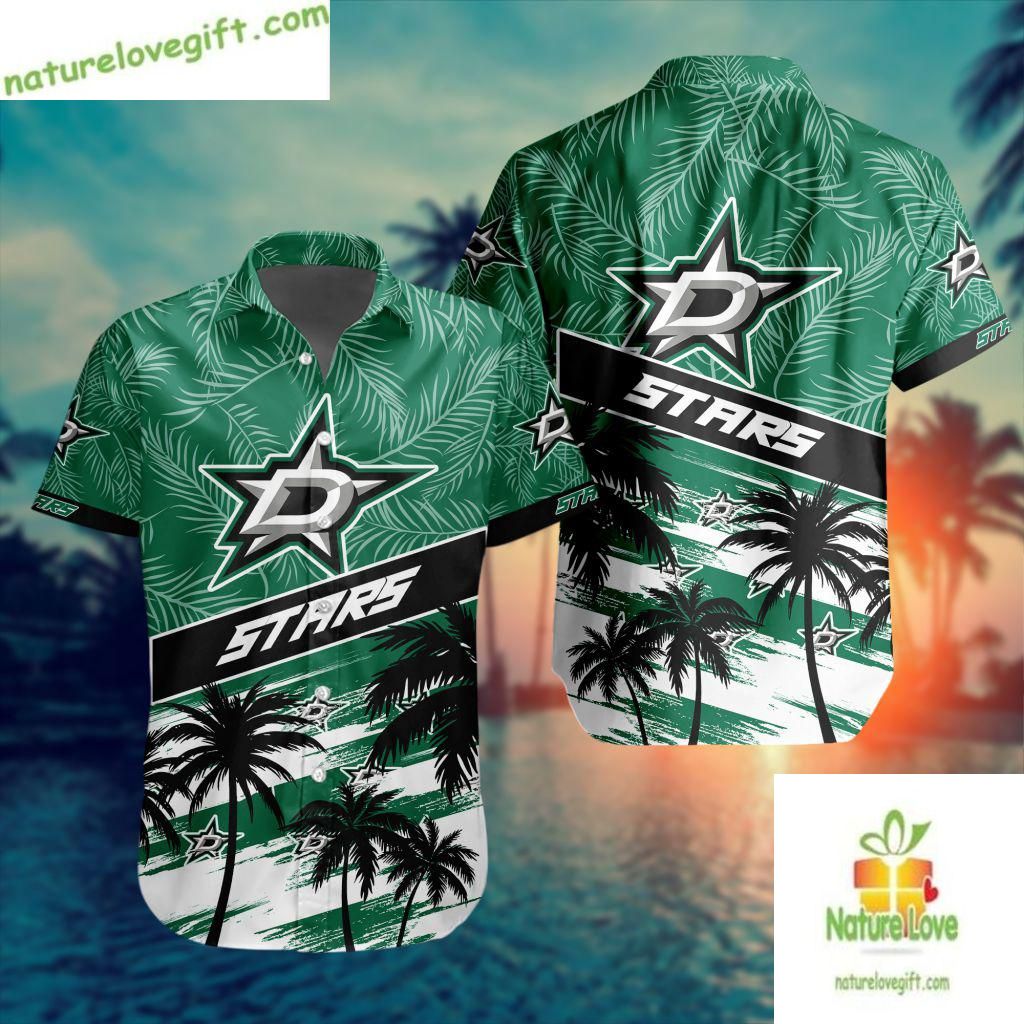 Dallas Stars NHL Hawaiian Shirt with Palm Tree Design Button Up